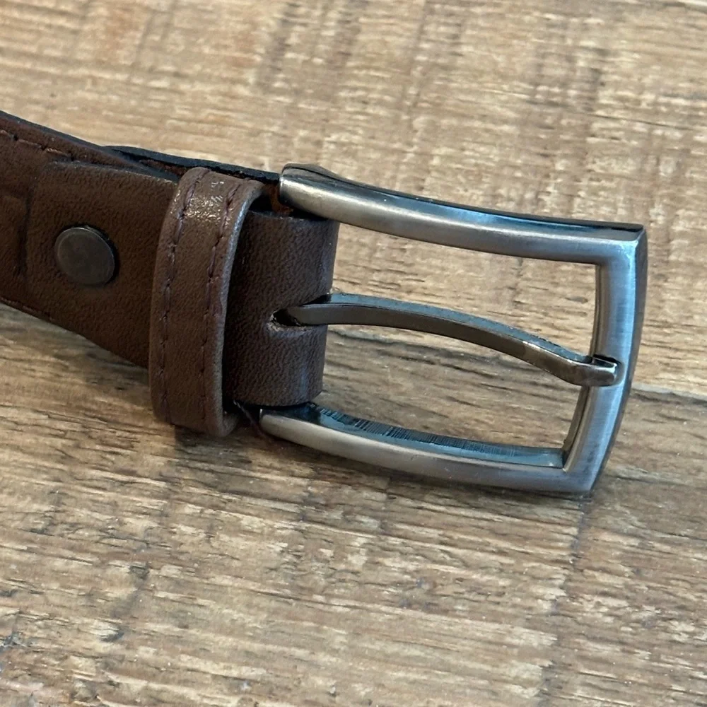 Meander Leather Embossed Belt. Textured Pattern | Medium Brown | Men’s 45.5”L